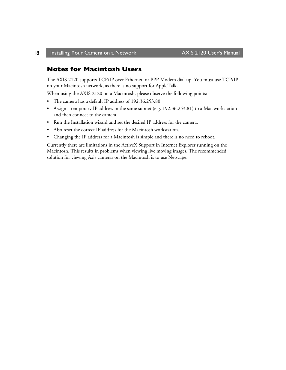 Notes for macintosh users | Axis Communications 2120 User Manual | Page 18 / 68