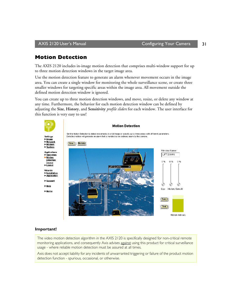 Motion detection | Axis Communications 2120 User Manual | Page 31 / 68