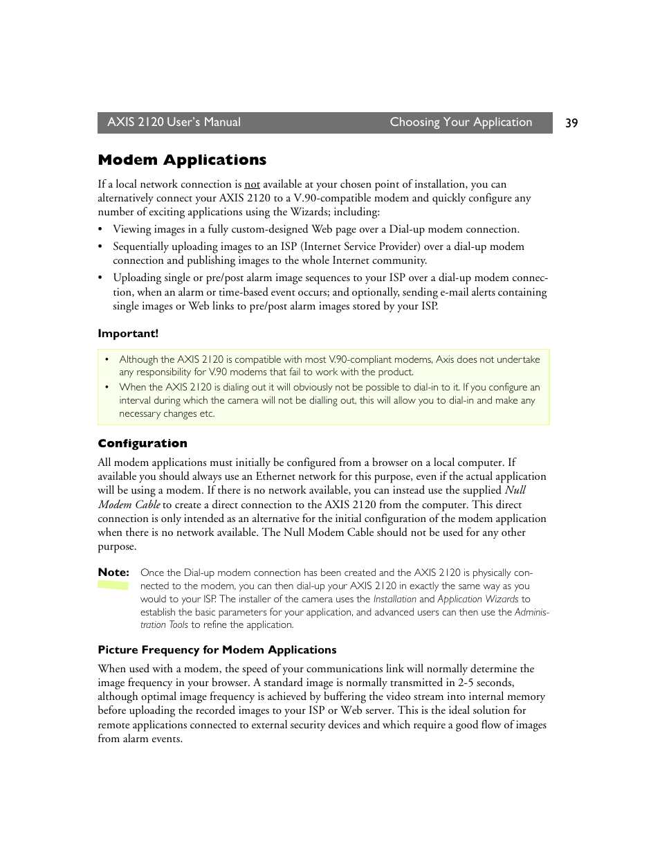 Modem applications | Axis Communications 2120 User Manual | Page 39 / 68