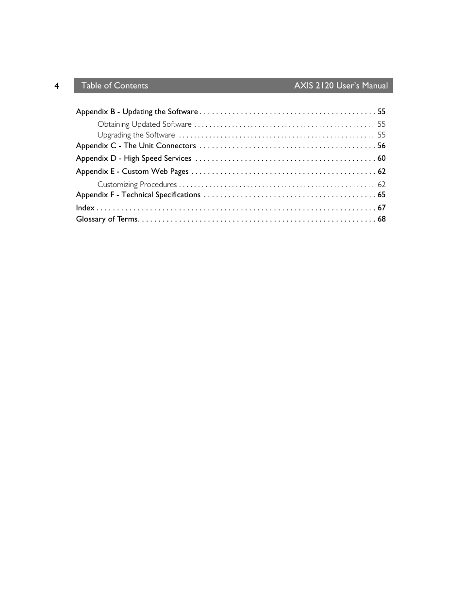 Axis Communications 2120 User Manual | Page 4 / 68