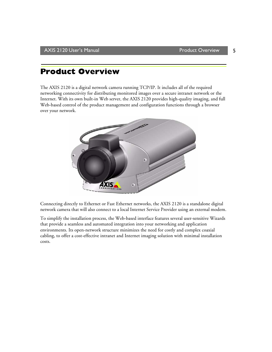 Product overview | Axis Communications 2120 User Manual | Page 5 / 68