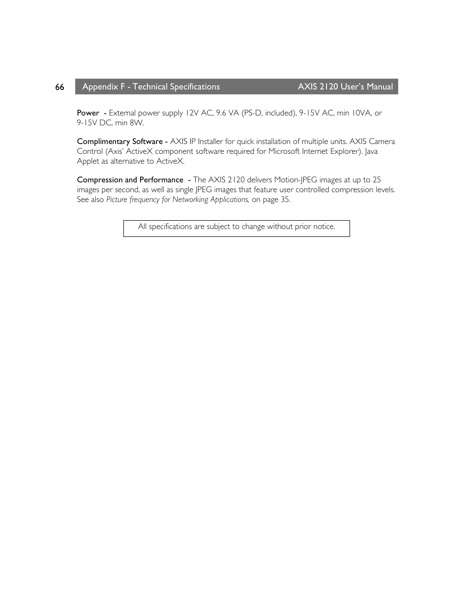 Axis Communications 2120 User Manual | Page 66 / 68