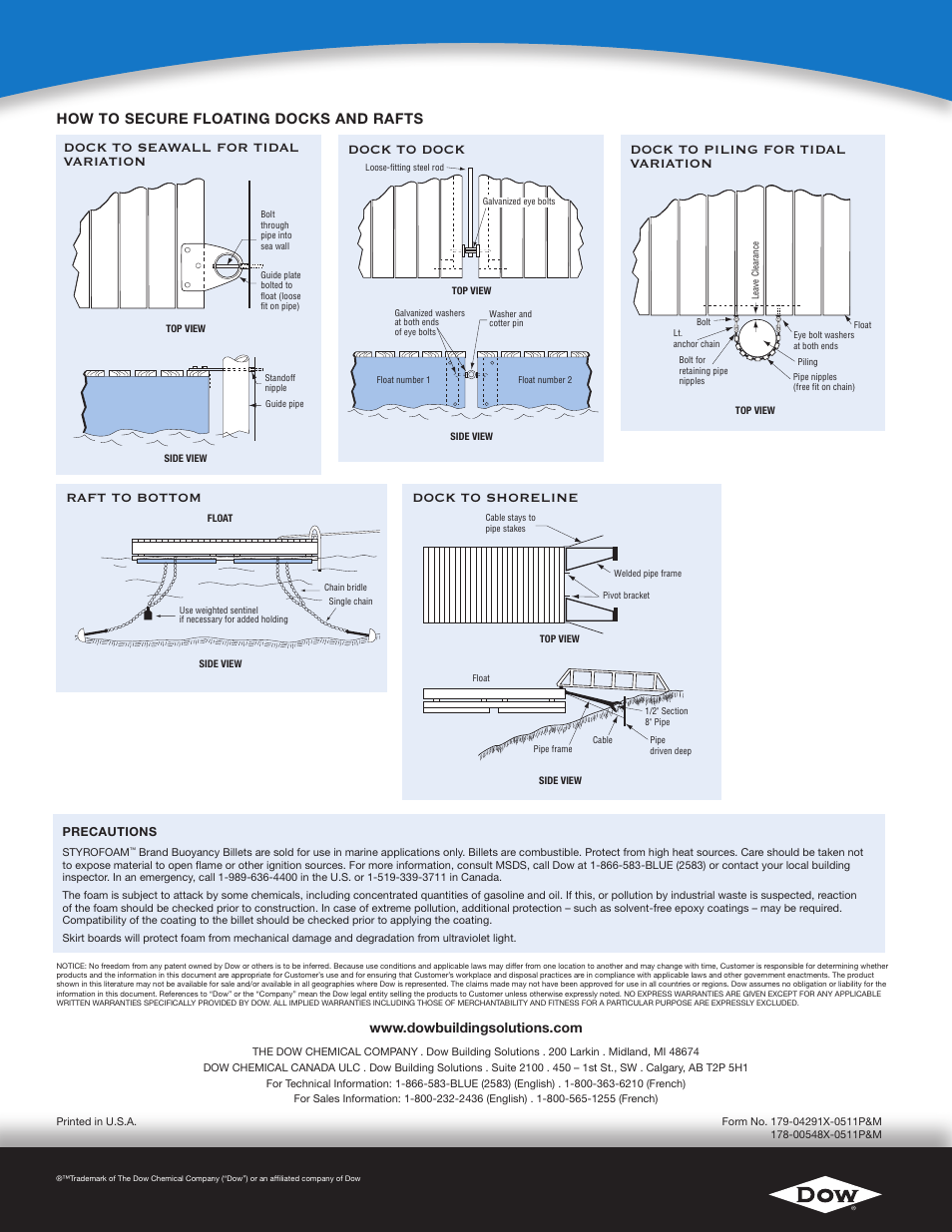 Dock to seawall for tidal variation, Dock to dock, Raft to bottom | Dock to piling for tidal variation, Dock to shoreline | Dow FLOATING DOCKS, RAFTS AND BOAT WELLS User Manual | Page 4 / 4