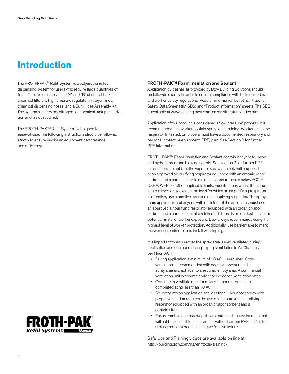 Introduction | Dow FROTH-PAK Refill Systems User Manual | Page 10 / 36