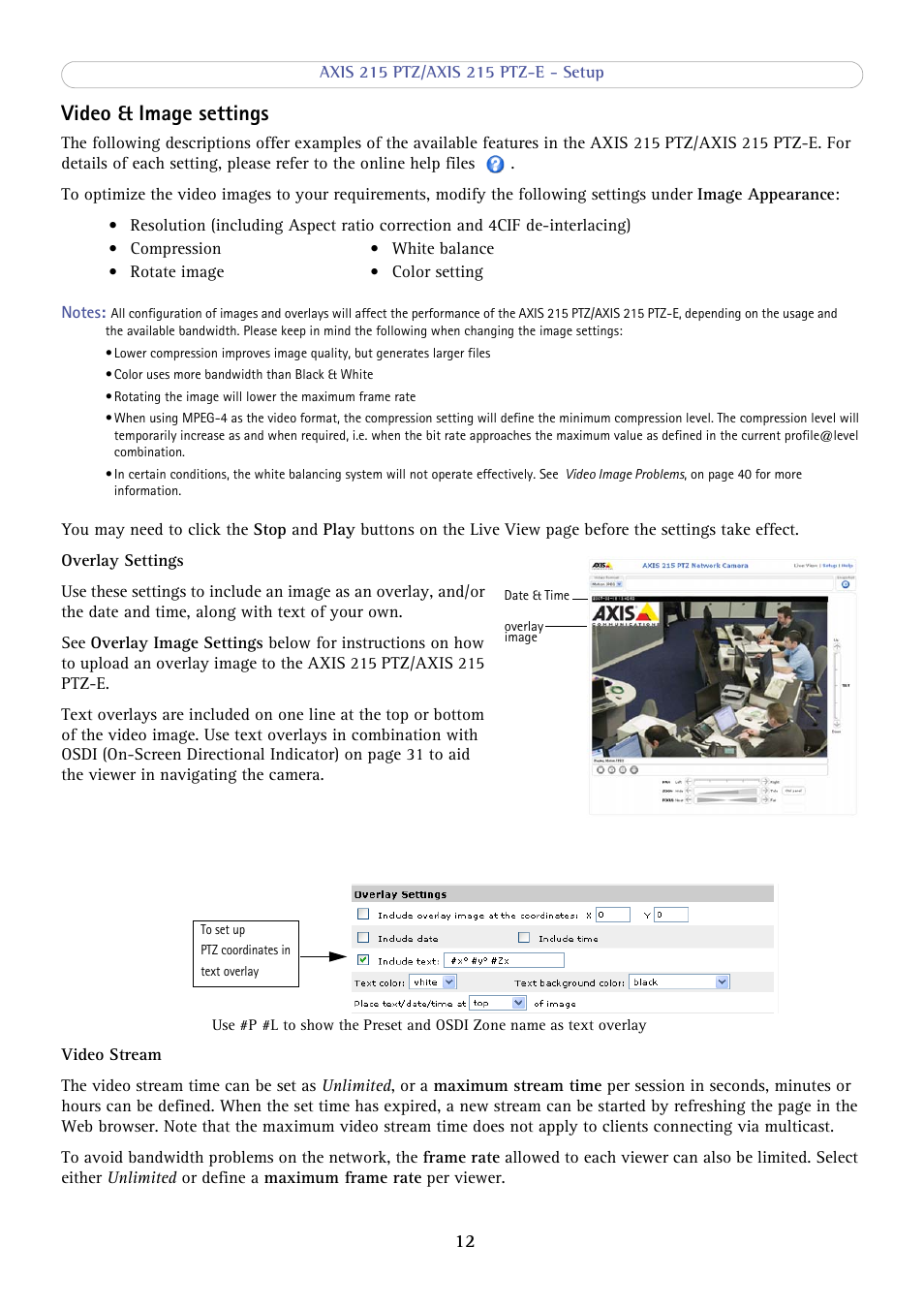 Video & image settings | Axis Communications 215 PTZ-E User Manual | Page 12 / 53