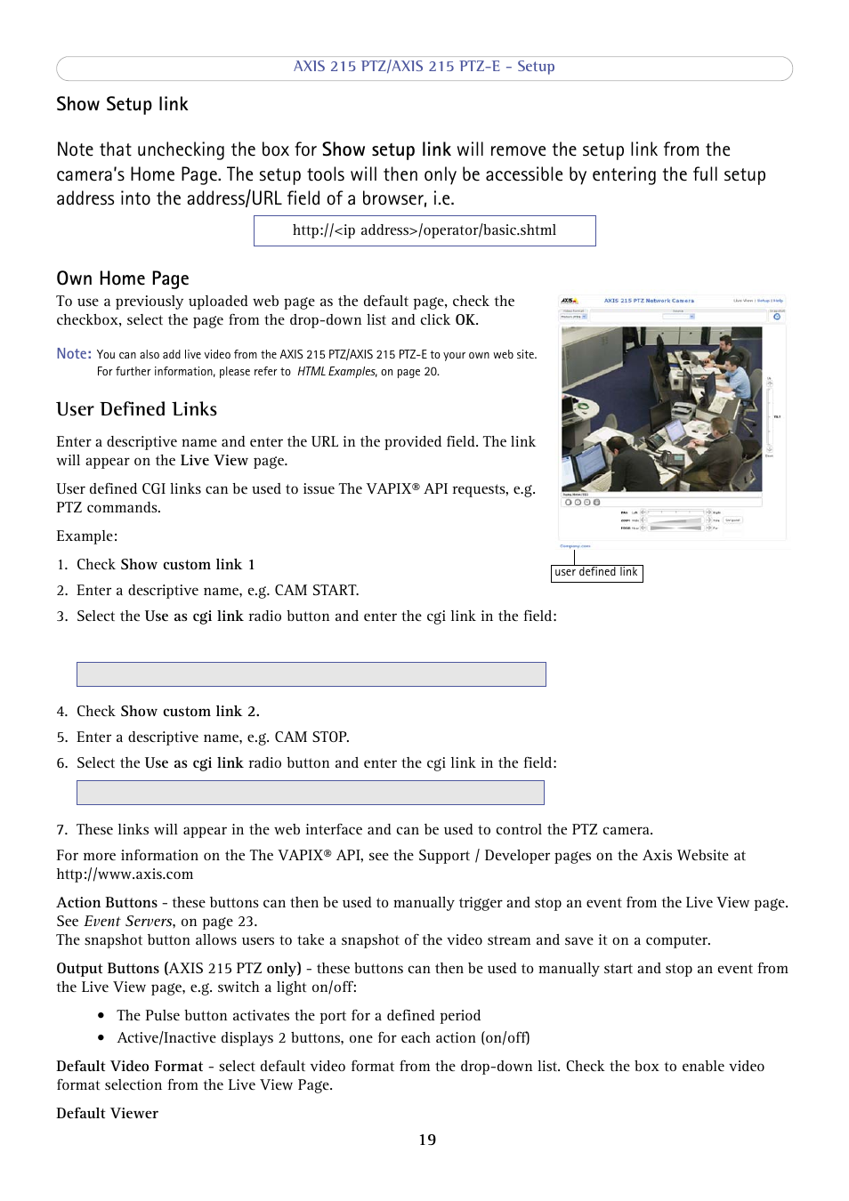 User defined links | Axis Communications 215 PTZ-E User Manual | Page 19 / 53