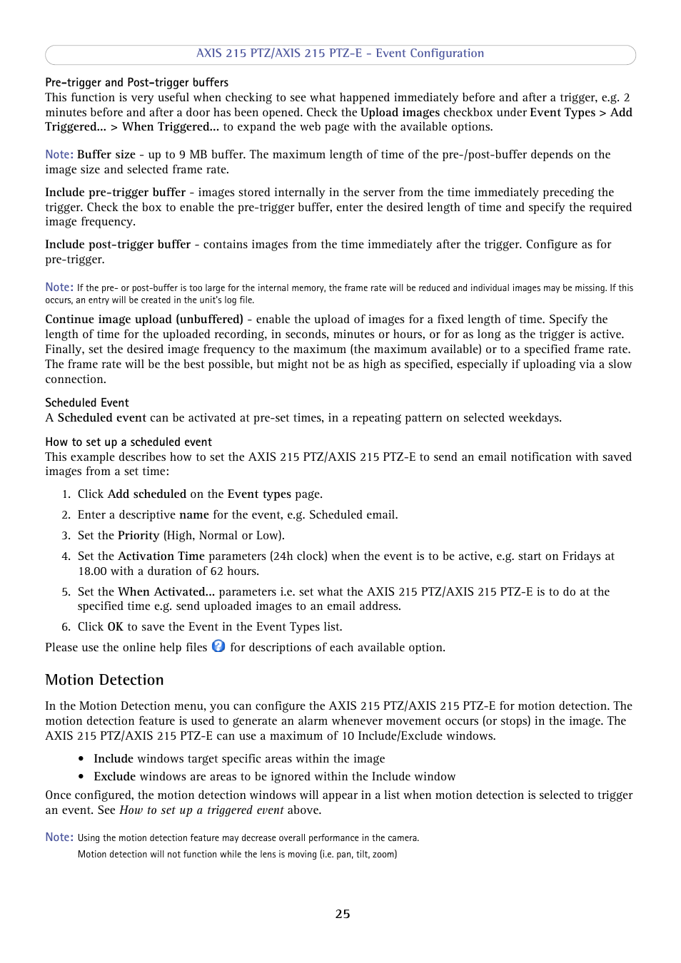 Motion detection | Axis Communications 215 PTZ-E User Manual | Page 25 / 53