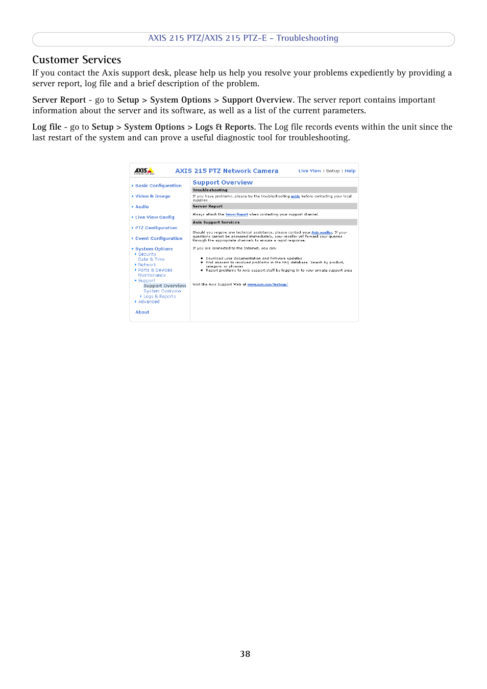 Customer services | Axis Communications 215 PTZ-E User Manual | Page 38 / 53