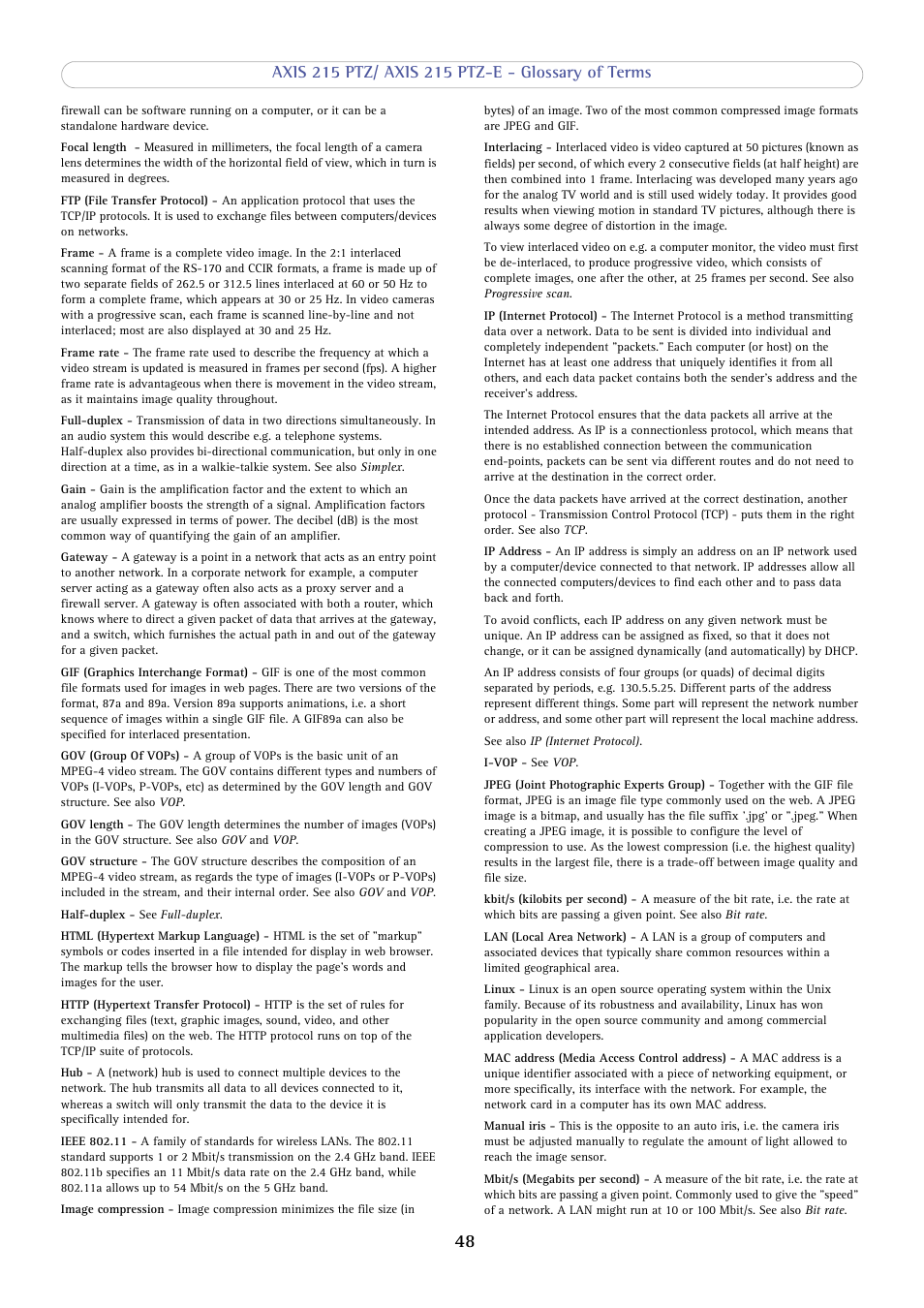 Axis Communications 215 PTZ-E User Manual | Page 48 / 53