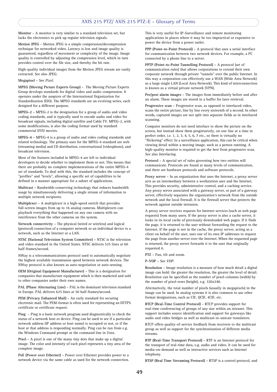 Axis Communications 215 PTZ-E User Manual | Page 49 / 53