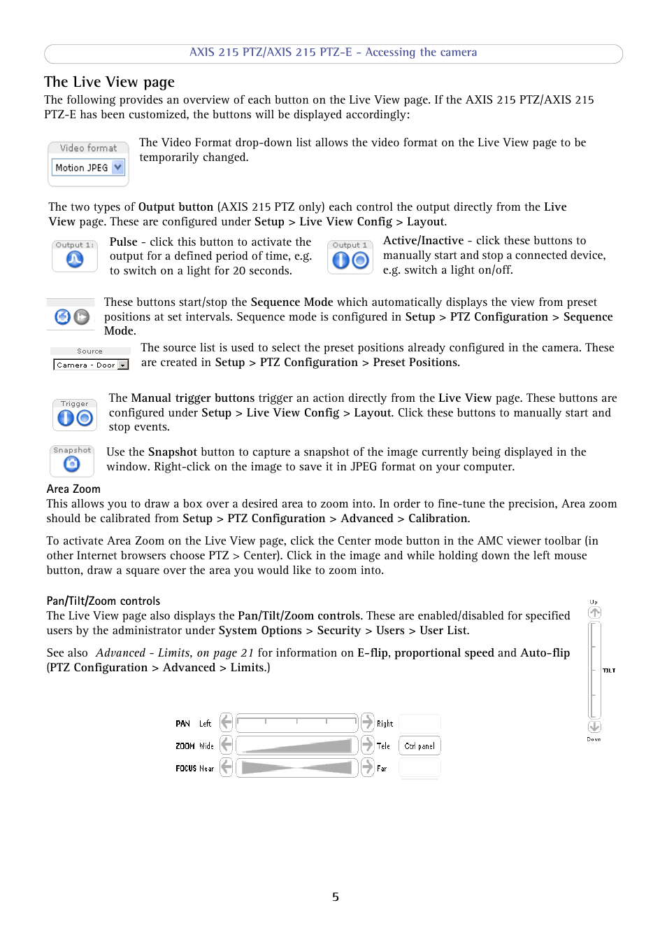 The live view page | Axis Communications 215 PTZ-E User Manual | Page 5 / 53