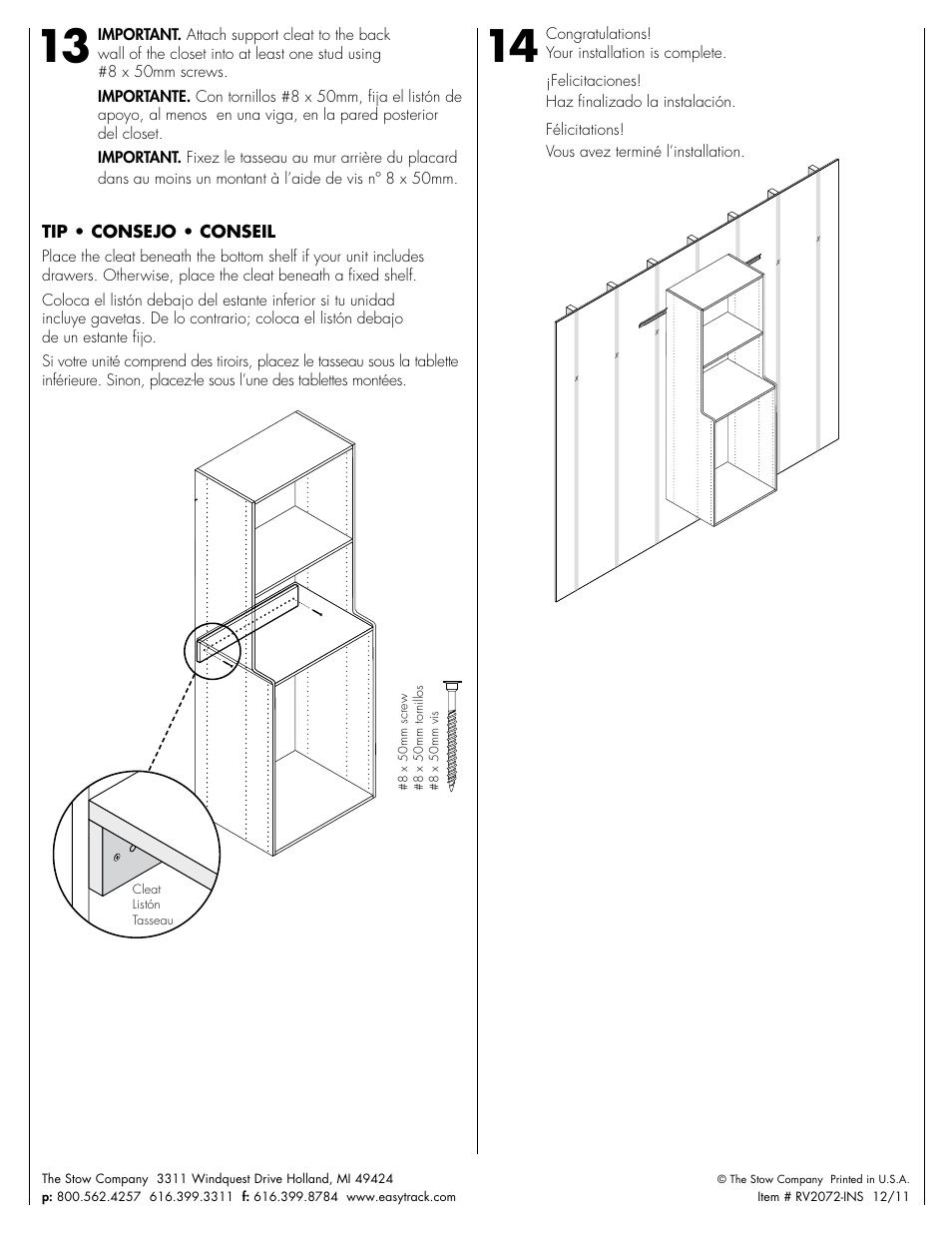 Tip • consejo • conseil | Easy Track RV2072 User Manual | Page 8 / 8