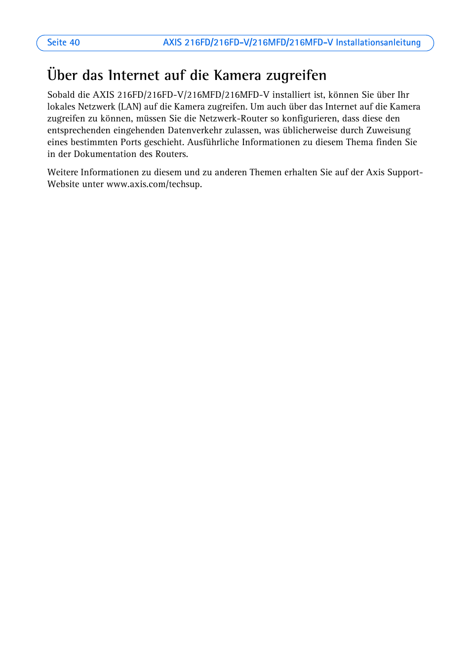 Über das internet auf die kamera zugreifen | Axis Communications AXIS 18613 User Manual | Page 40 / 74