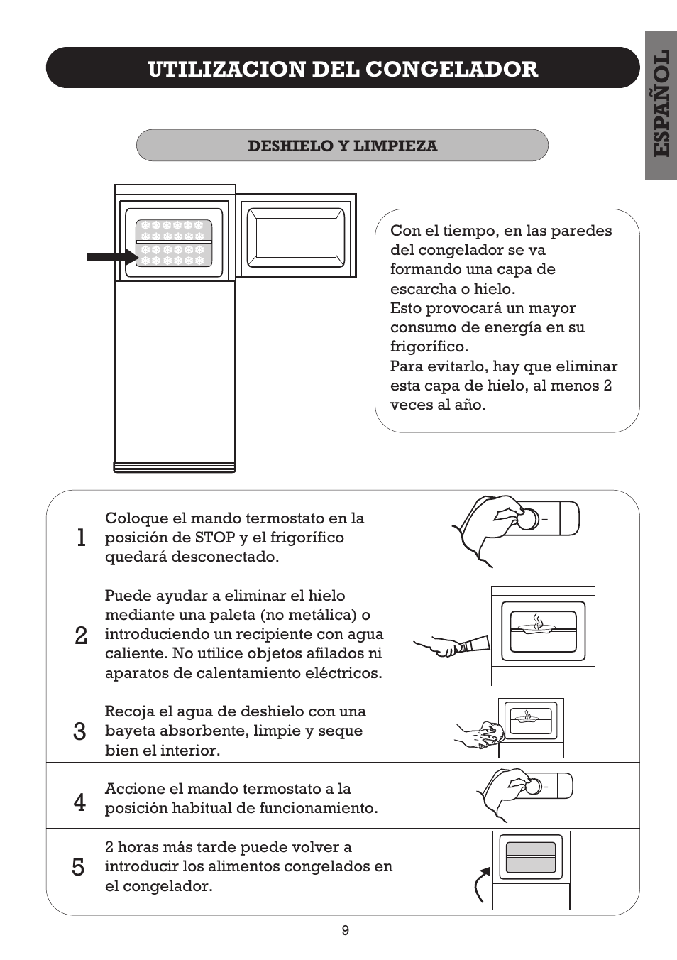 Esp añol utilizacion del congelador | Fagor FFJ2667 User Manual | Page 11 / 88