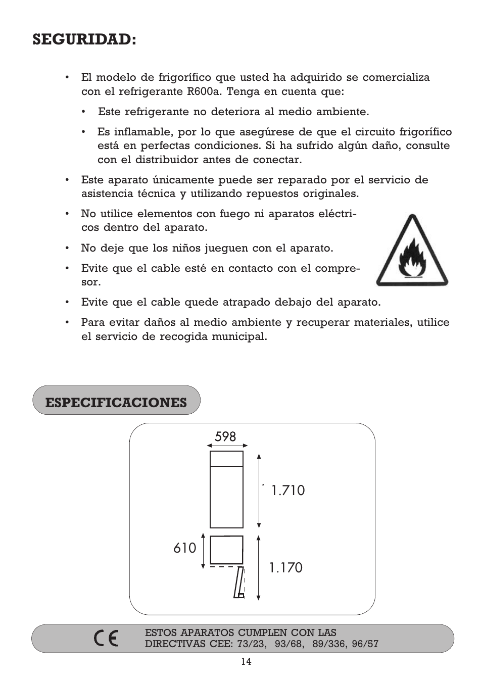 Seguridad, Especificaciones | Fagor FFJ2667 User Manual | Page 16 / 88