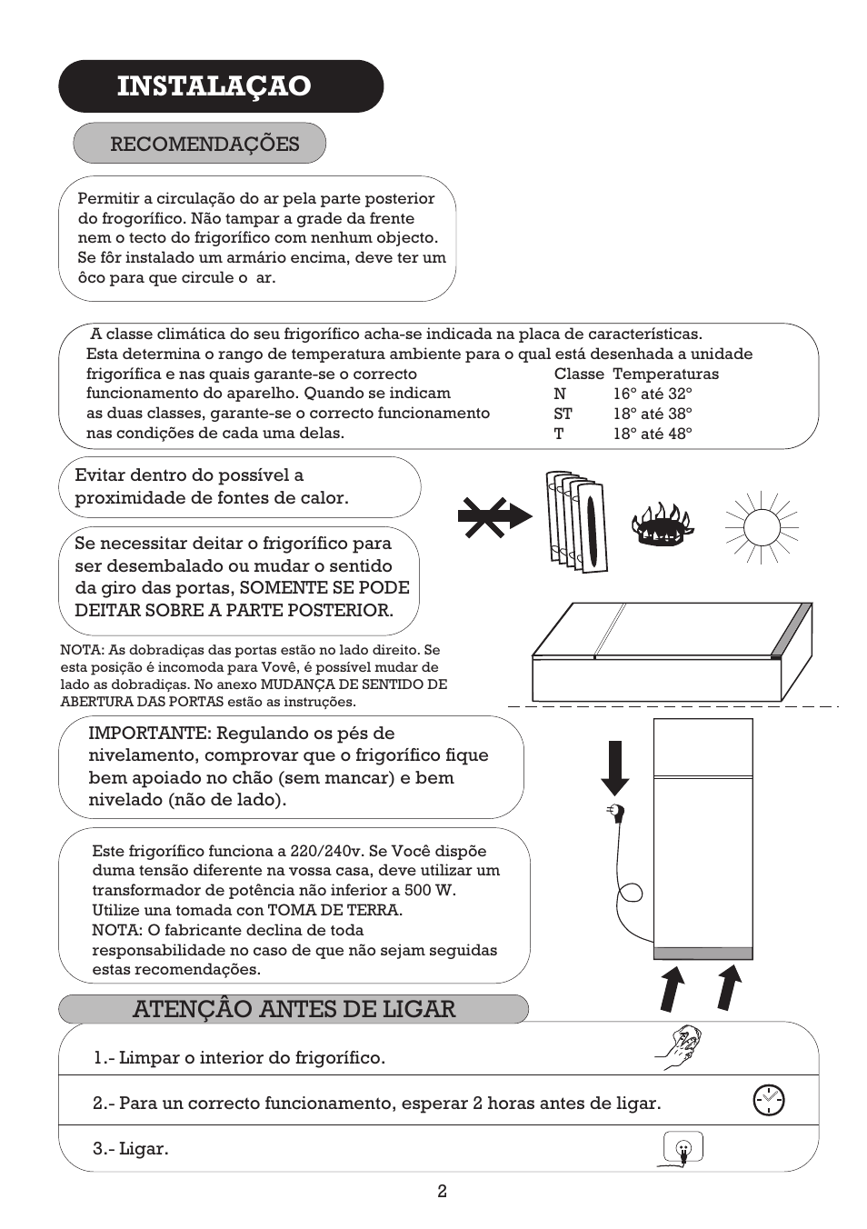 Instalaçao, Atençâo antes de ligar | Fagor FFJ2667 User Manual | Page 18 / 88