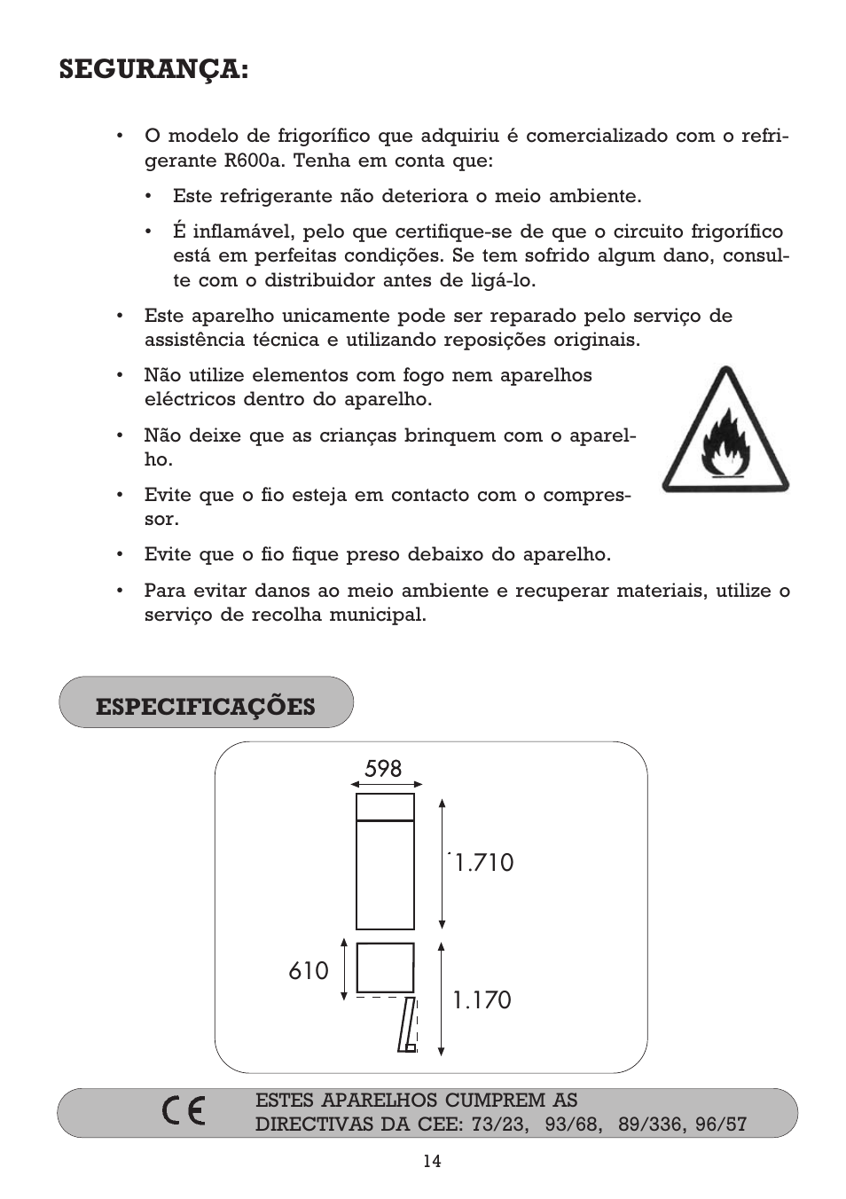 Segurança, Especificações | Fagor FFJ2667 User Manual | Page 30 / 88