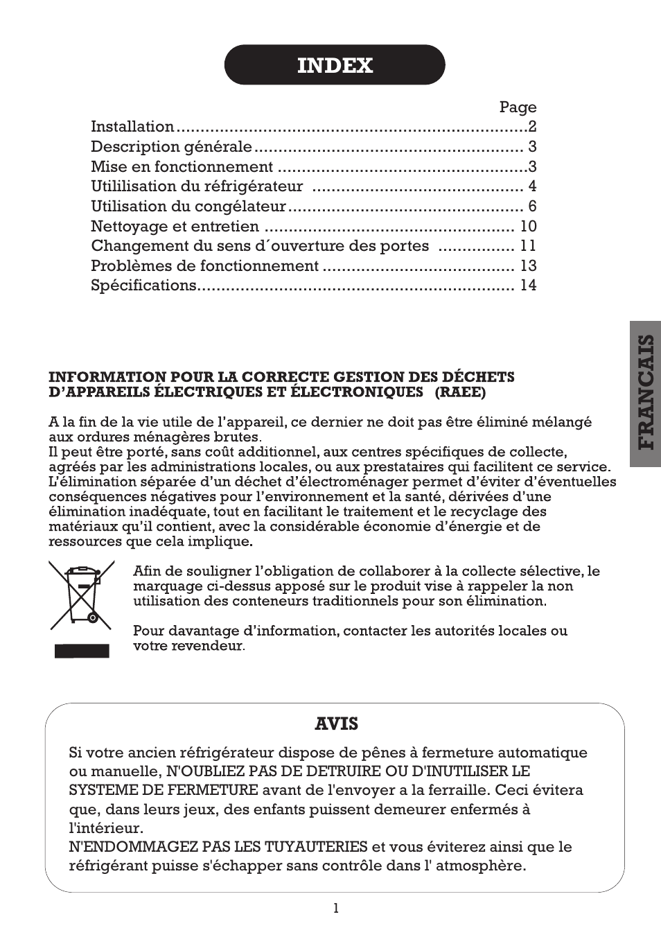 Franc ais index | Fagor FFJ2667 User Manual | Page 31 / 88