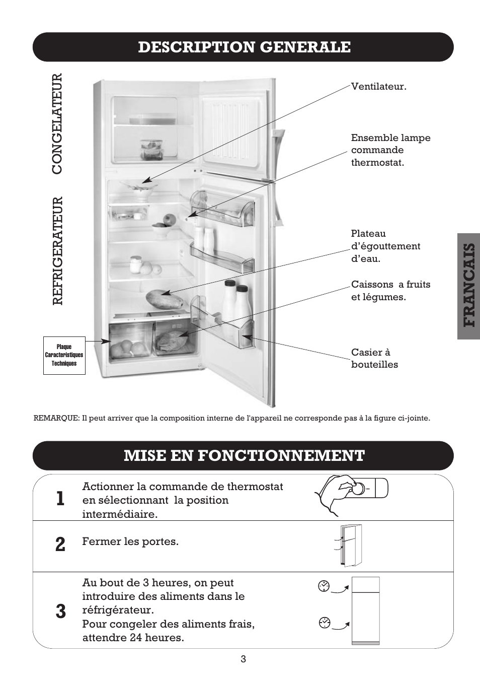 Description generale mise en fonctionnement, Franc ais, Refrigera teur congela teur | Fagor FFJ2667 User Manual | Page 33 / 88