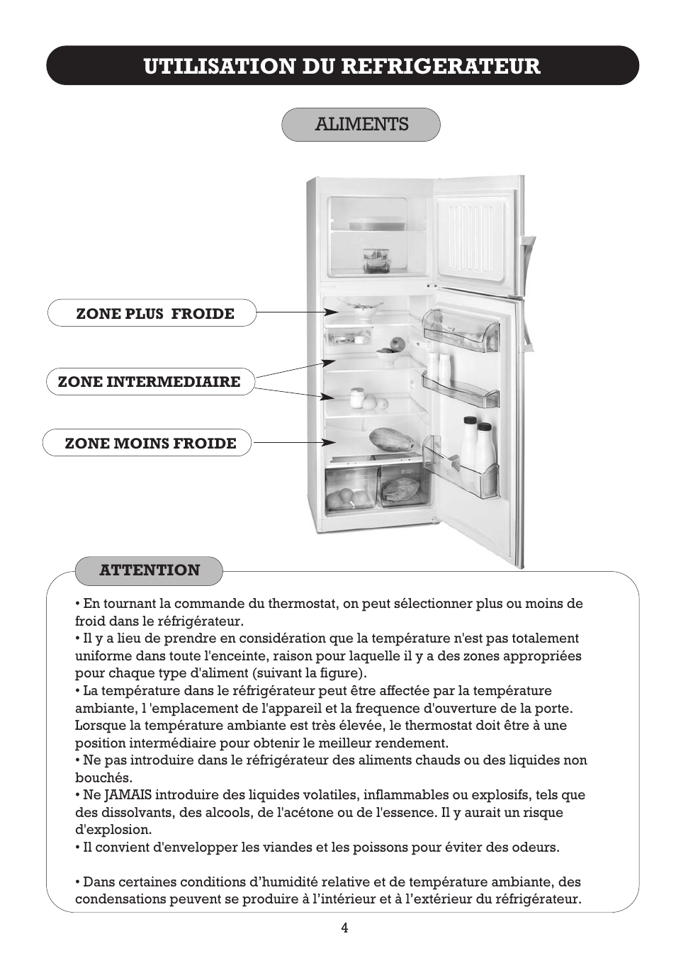 Utilisation du refrigerateur, Aliments | Fagor FFJ2667 User Manual | Page 34 / 88