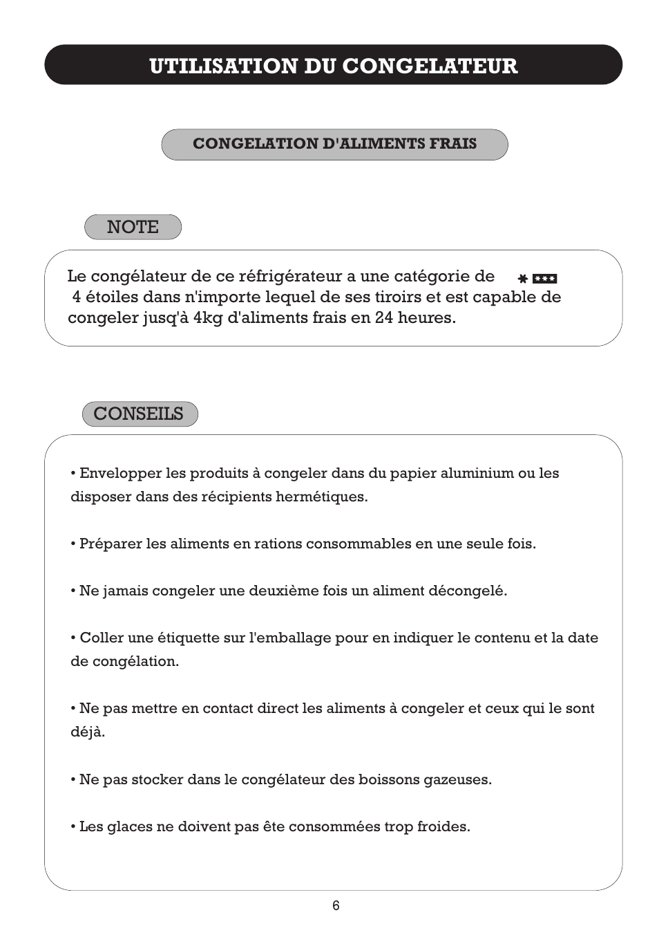 Utilisation du congelateur | Fagor FFJ2667 User Manual | Page 36 / 88