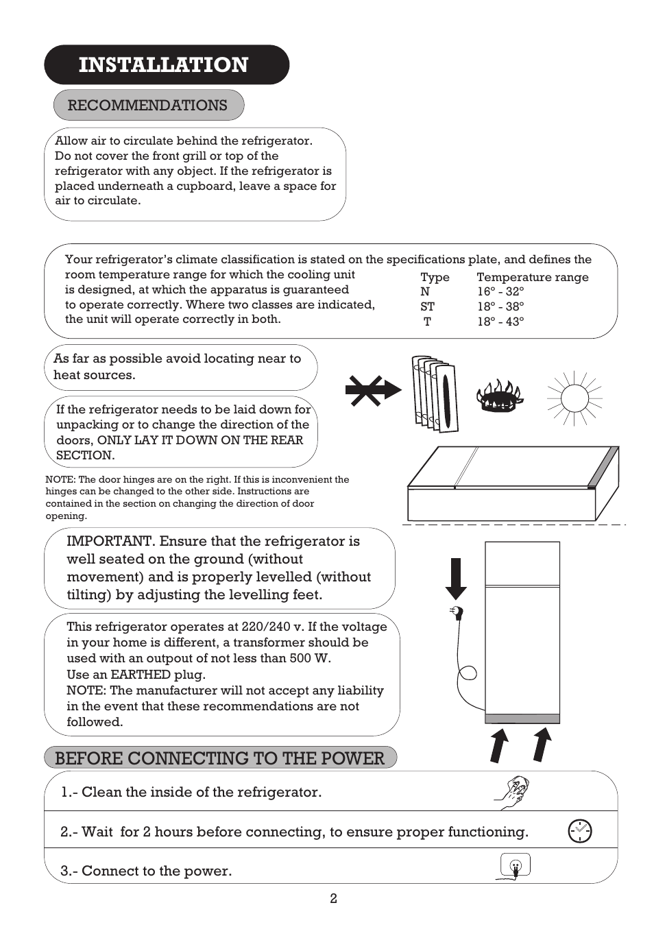 Installation, Before connecting to the power | Fagor FFJ2667 User Manual | Page 46 / 88