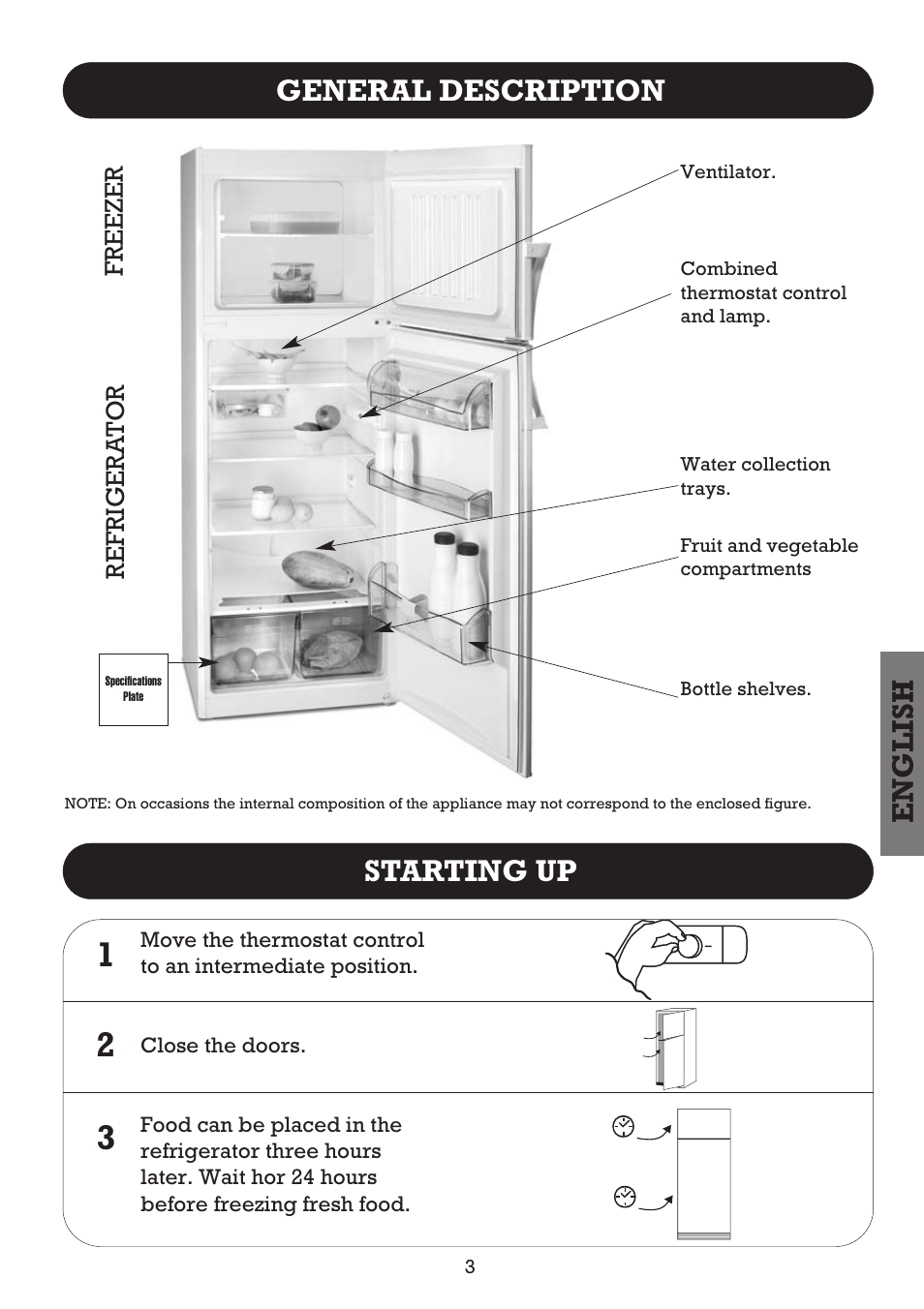 General description starting up, English, Refrigera t or freezer | Fagor FFJ2667 User Manual | Page 47 / 88