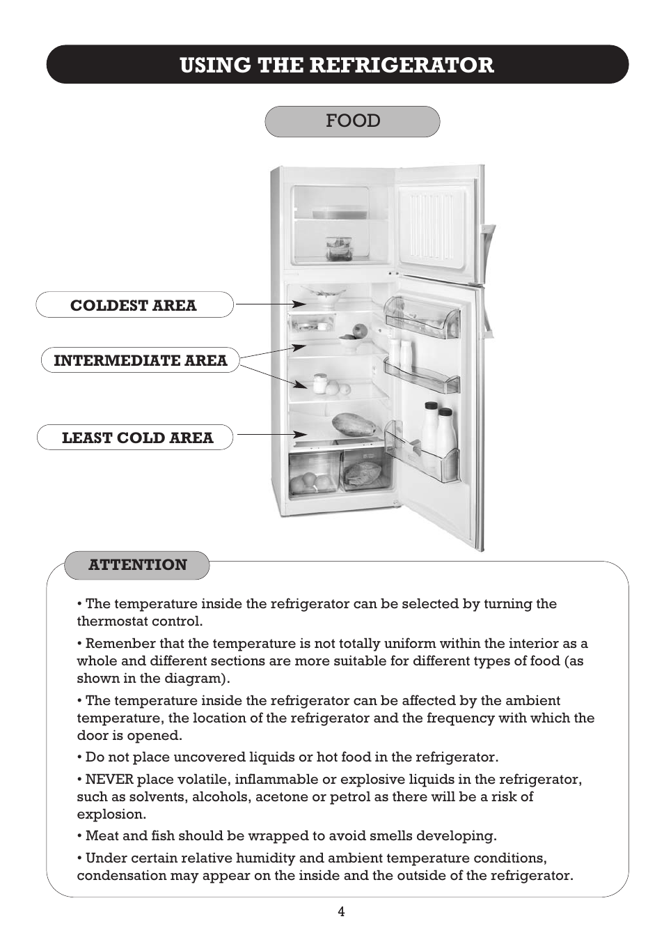 Using the refrigerator, Food | Fagor FFJ2667 User Manual | Page 48 / 88