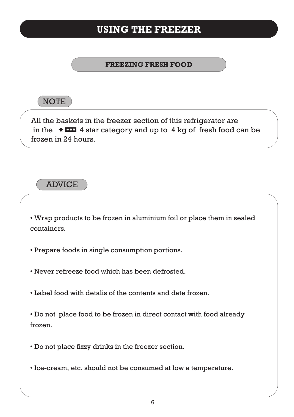 Using the freezer | Fagor FFJ2667 User Manual | Page 50 / 88