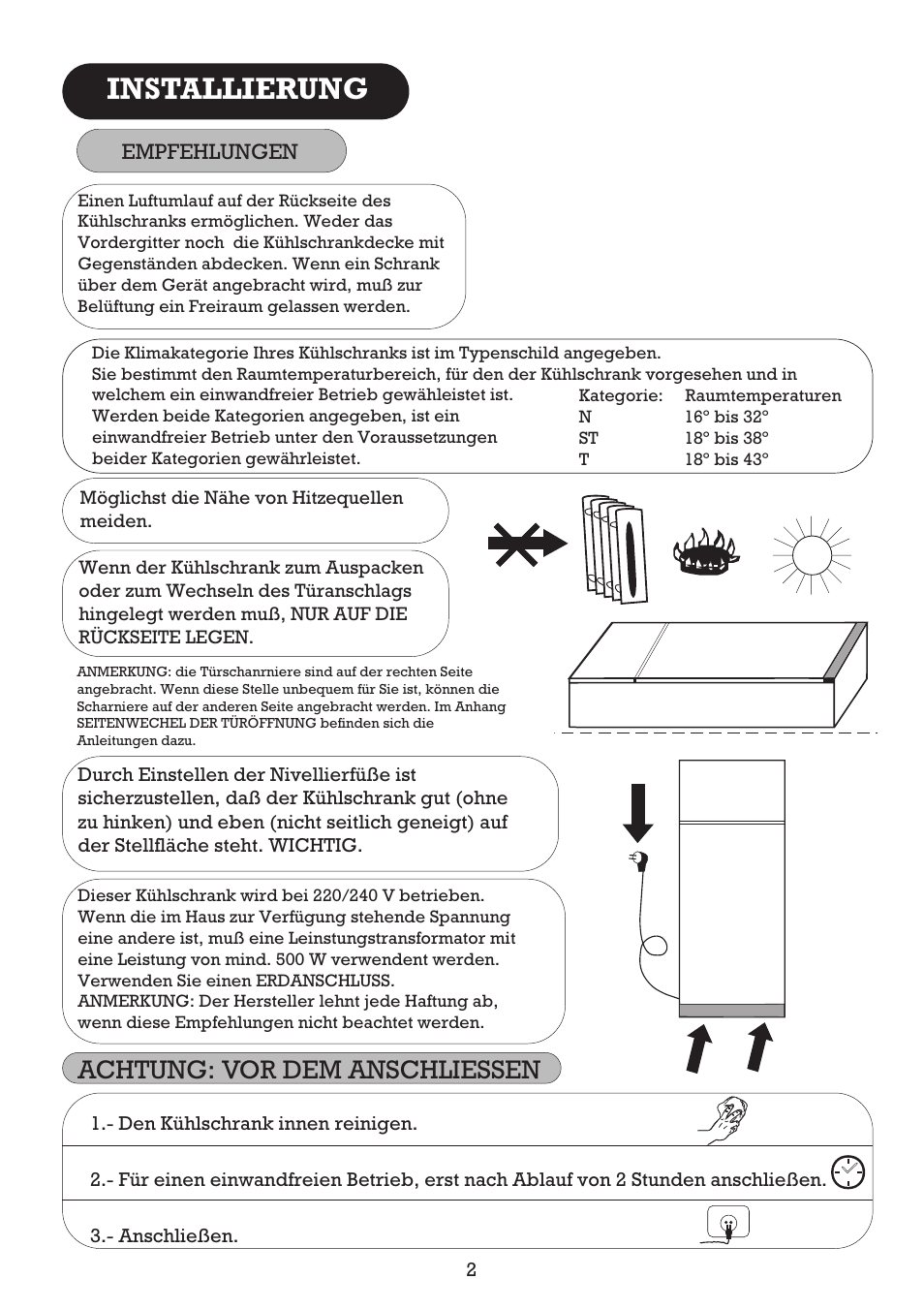 Installierung, Achtung: vor dem anschliessen | Fagor FFJ2667 User Manual | Page 60 / 88