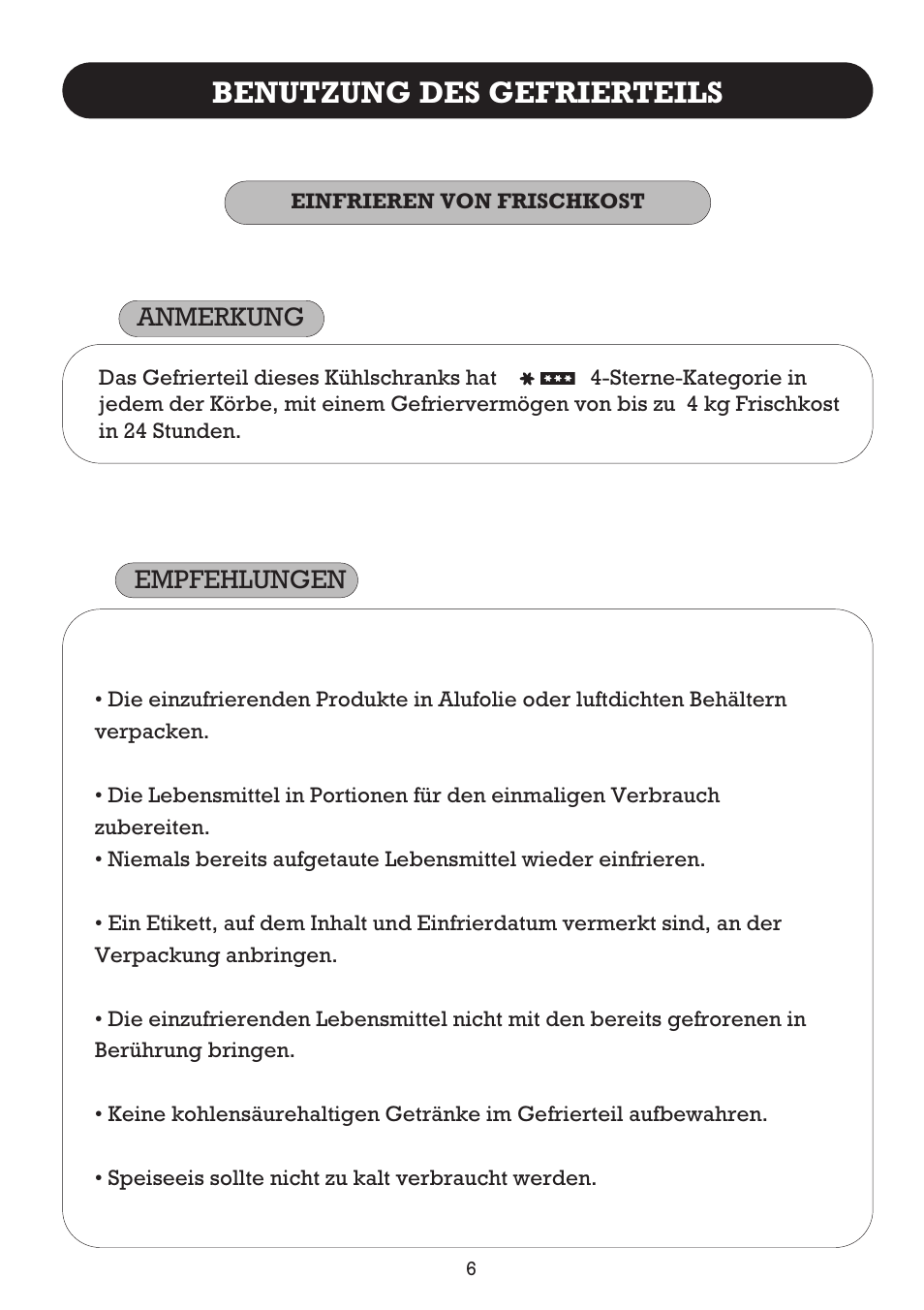Benutzung des gefrierteils, Anmerkung empfehlungen | Fagor FFJ2667 User Manual | Page 64 / 88