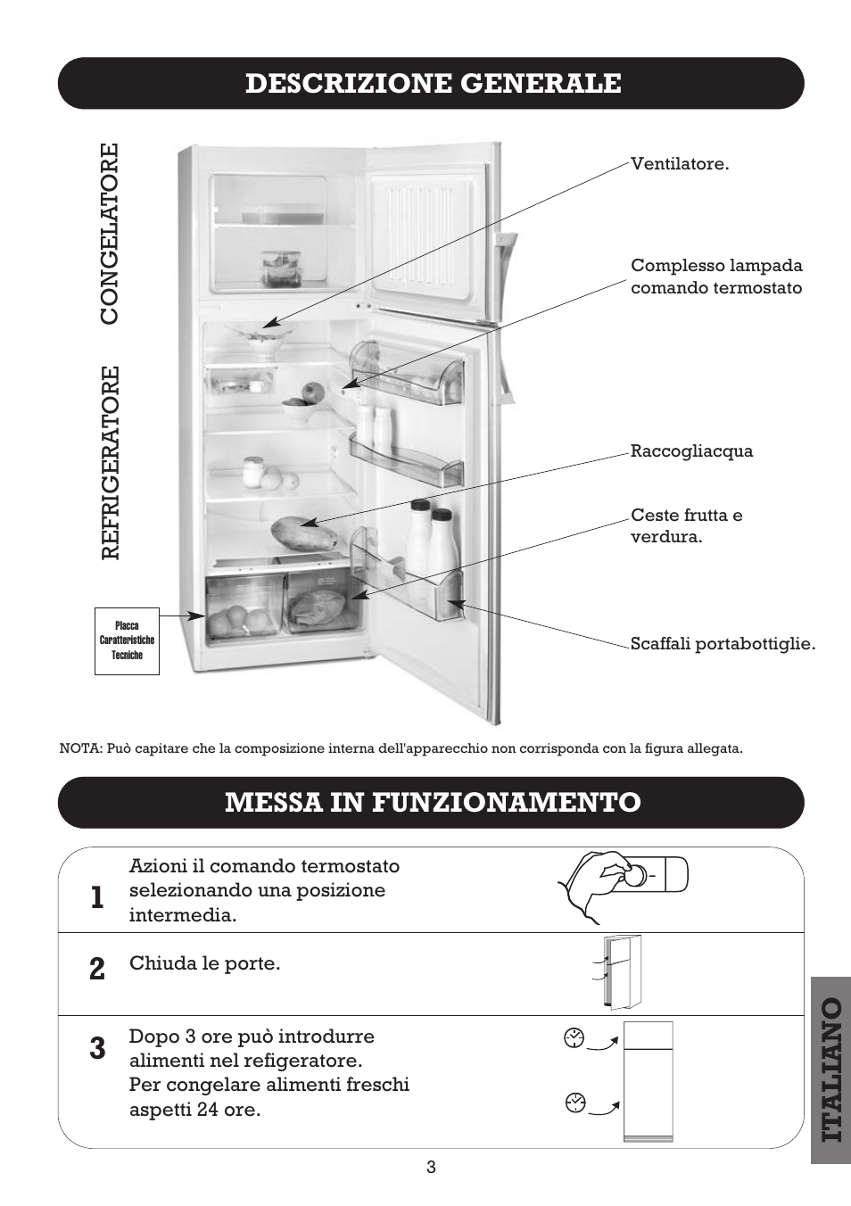 It aliano, Descrizione generale messa in funzionamento, Refrigera t ore congela t ore | Fagor FFJ2667 User Manual | Page 75 / 88