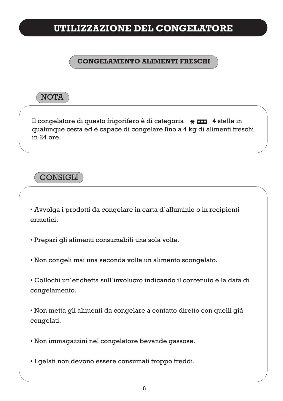Utilizzazione del congelatore, Nota consigli | Fagor FFJ2667 User Manual | Page 78 / 88