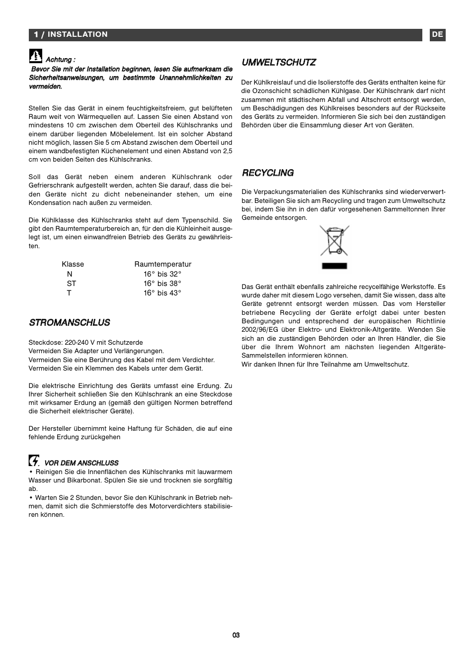 Inst, Sst tr ro om ma an ns sc ch hl lu us s, Rre ec cy yc cl liin ng g | Uum mw we el lt ts sc ch hu ut tz z | Fagor FFK1574 User Manual | Page 40 / 56