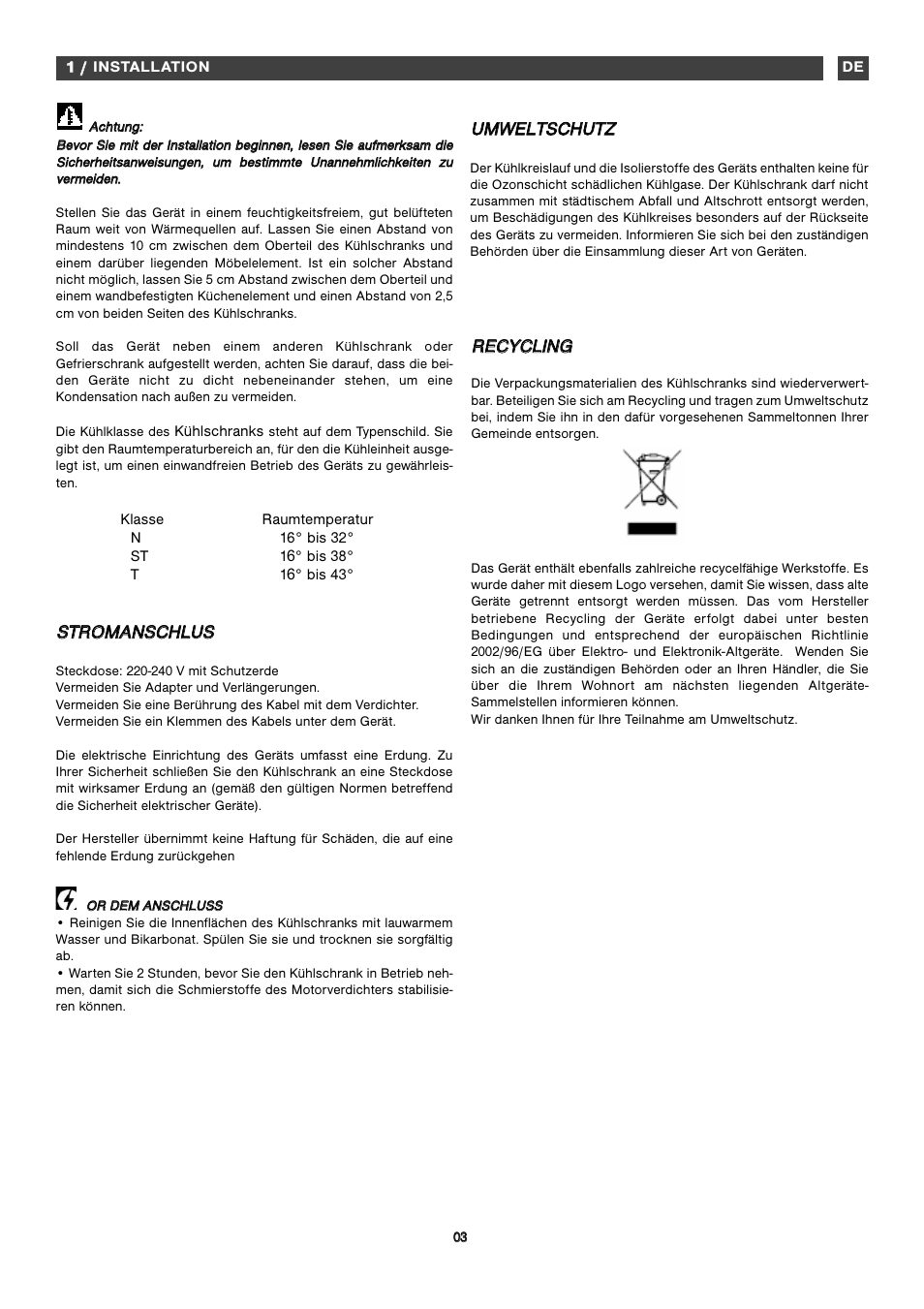 Inst, Sst tr ro om ma an ns sc ch hl lu us s, Rre ec cy yc cl liin ng g | Uum mw we el lt ts sc ch hu ut tz z | Fagor FFK1570 User Manual | Page 36 / 50