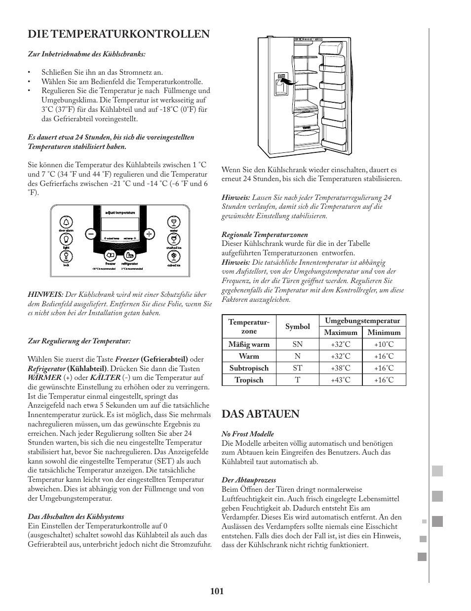 Die temperaturkontrollen, Das abtauen | Fagor FQ8965X User Manual | Page 101 / 122