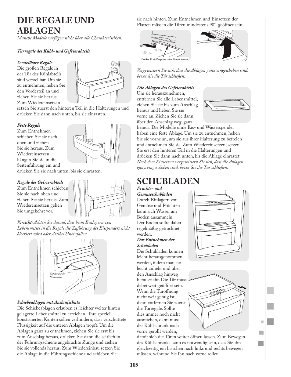 Die regale und ablagen, Schubladen | Fagor FQ8965X User Manual | Page 105 / 122