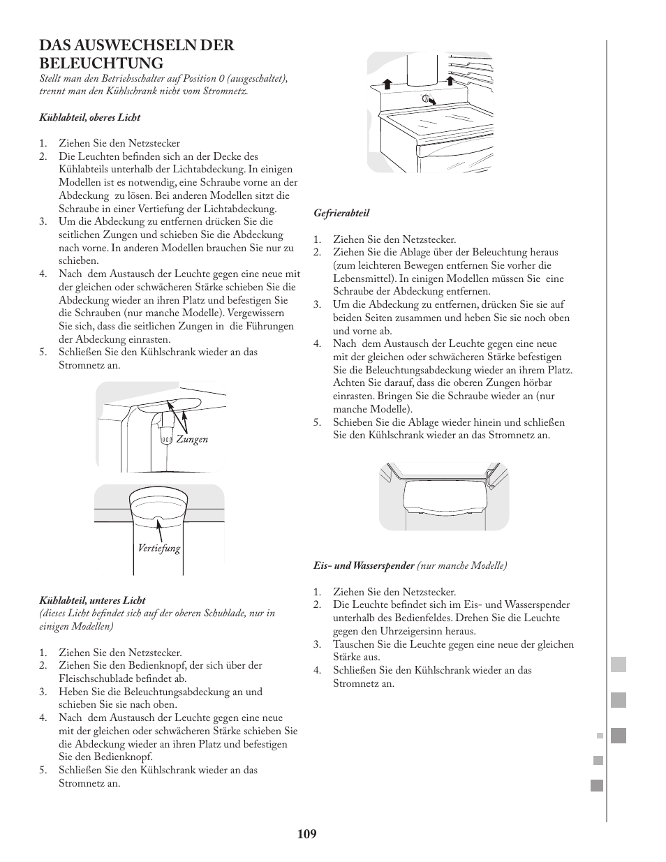 Das auswechseln der beleuchtung | Fagor FQ8965X User Manual | Page 109 / 122
