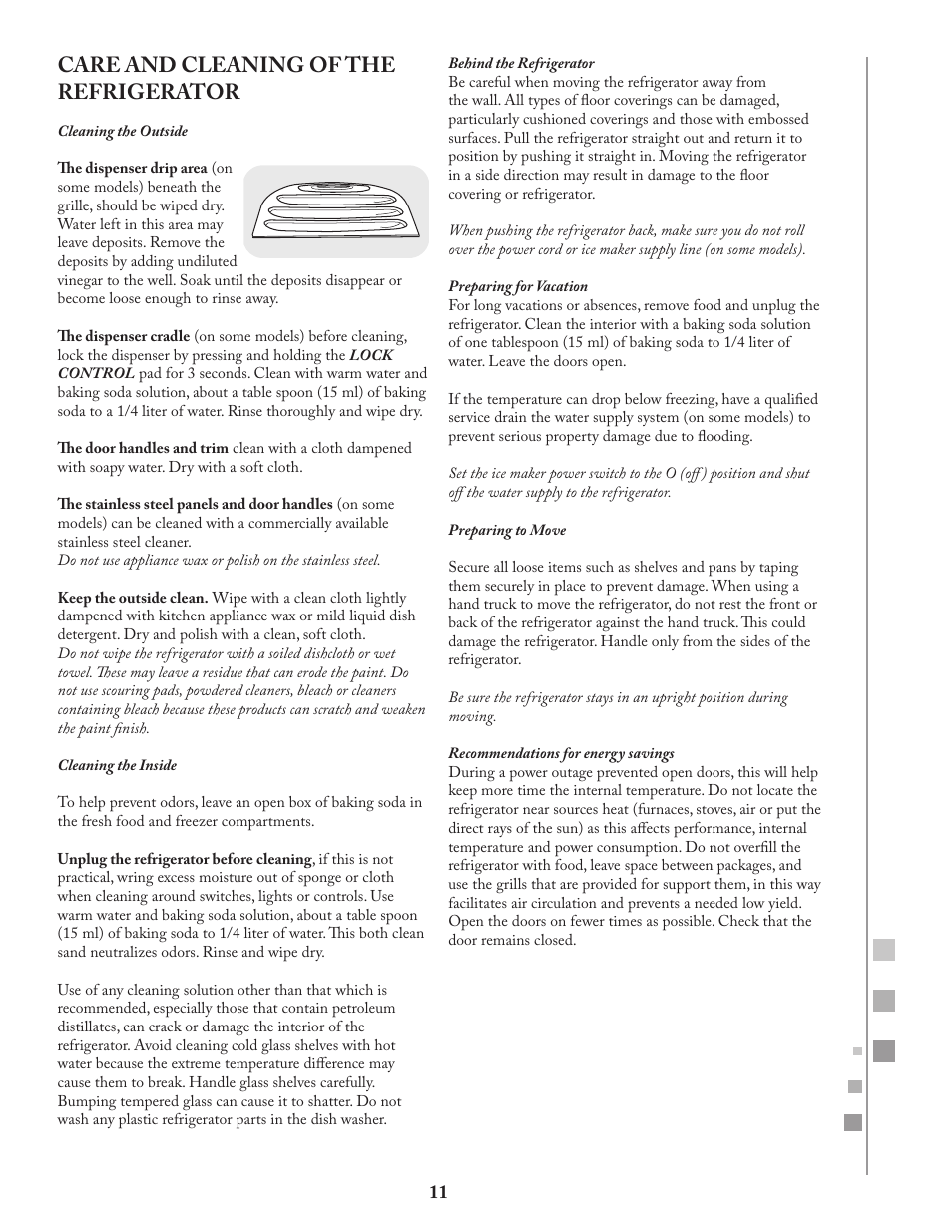 Care and cleaning of the refrigerator | Fagor FQ8965X User Manual | Page 11 / 122