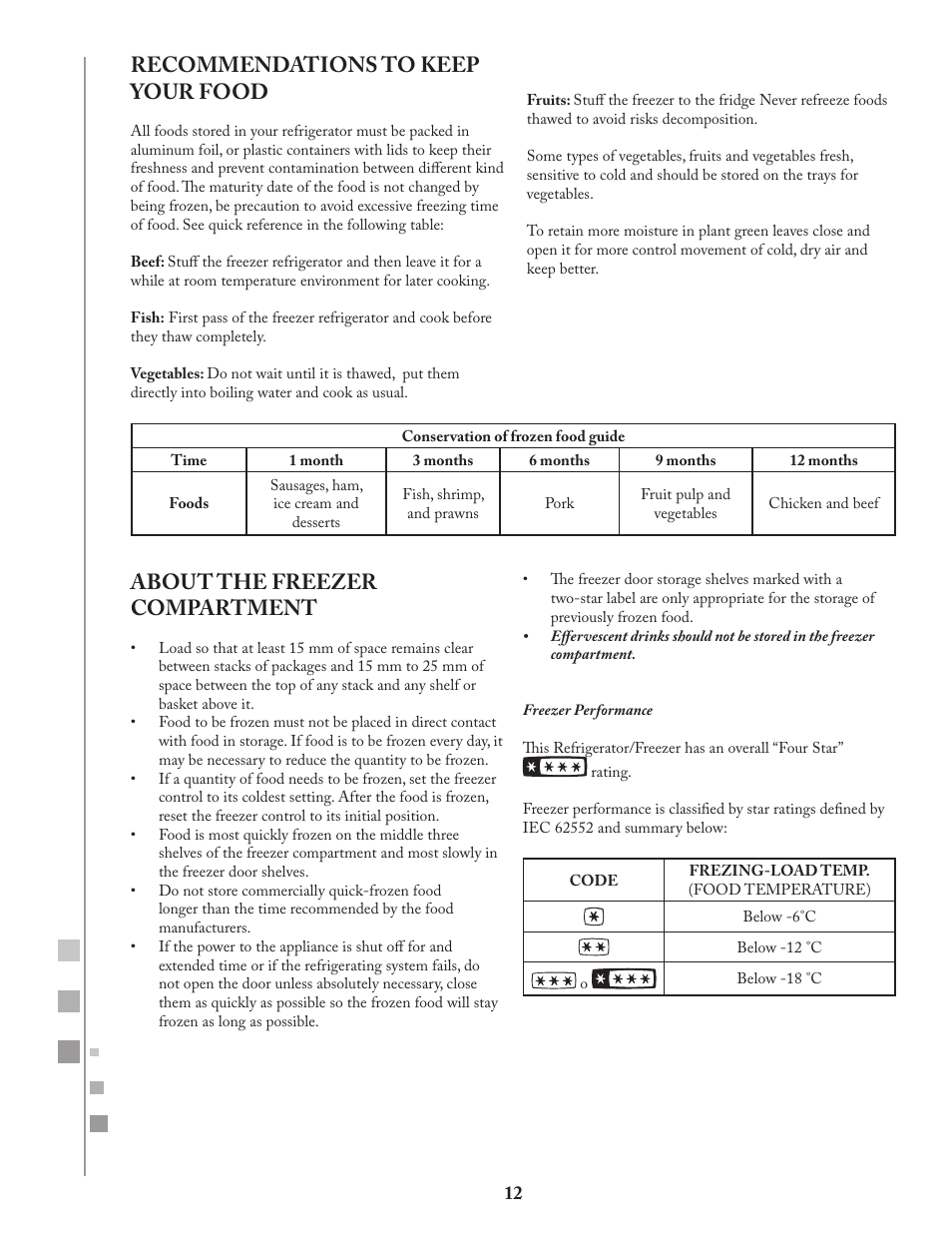 Recommendations to keep your food, About the freezer compartment | Fagor FQ8965X User Manual | Page 12 / 122