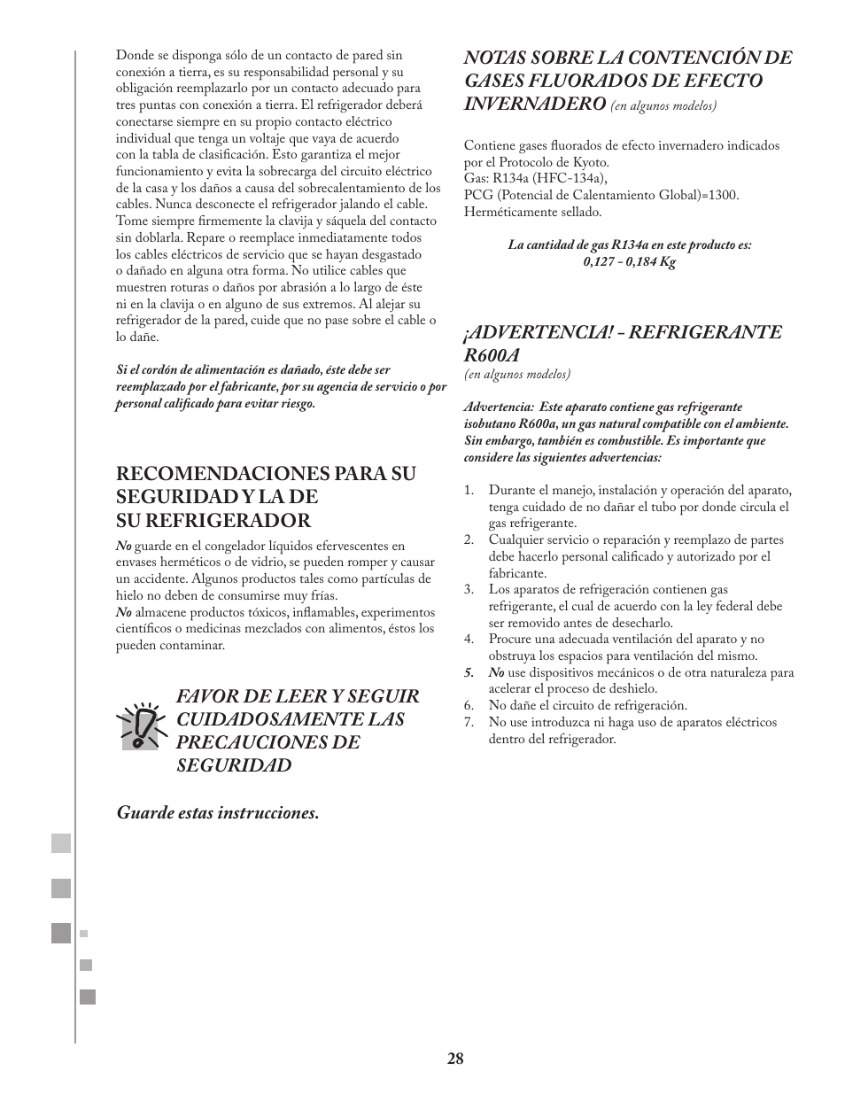 Advertencia! - refrigerante r600a | Fagor FQ8965X User Manual | Page 28 / 122