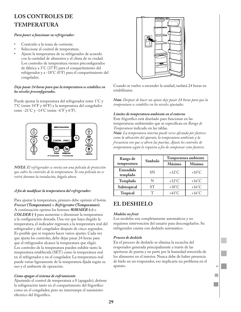 Los controles de temperatura, El deshielo | Fagor FQ8965X User Manual | Page 29 / 122