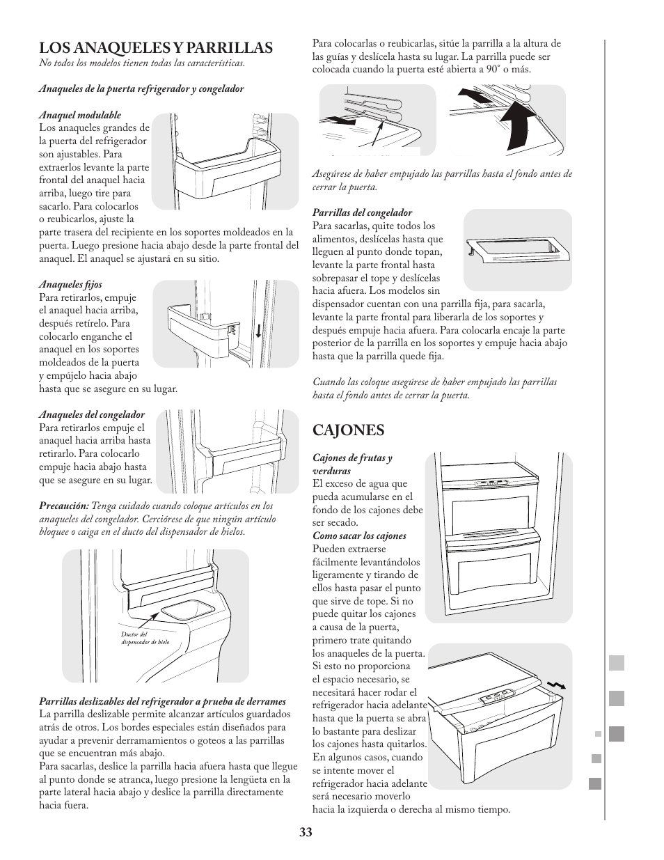 Los anaqueles y parrillas, Cajones | Fagor FQ8965X User Manual | Page 33 / 122