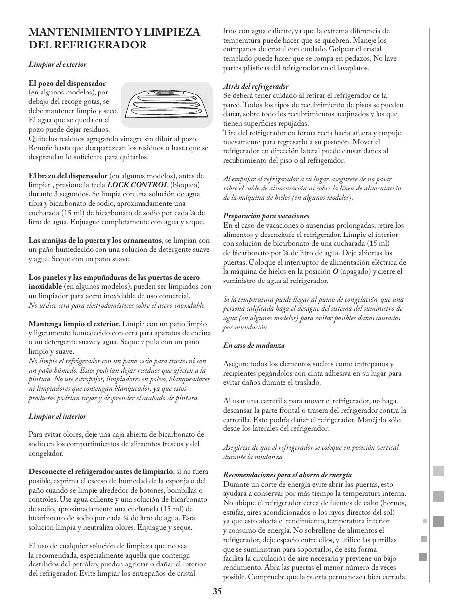 Mantenimiento y limpieza del refrigerador | Fagor FQ8965X User Manual | Page 35 / 122