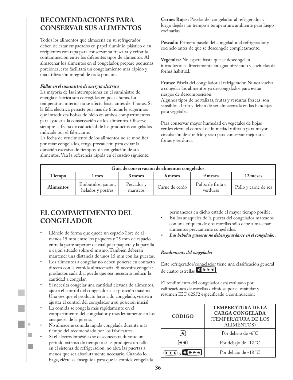 Recomendaciones para conservar sus alimentos, El compartimento del congelador | Fagor FQ8965X User Manual | Page 36 / 122