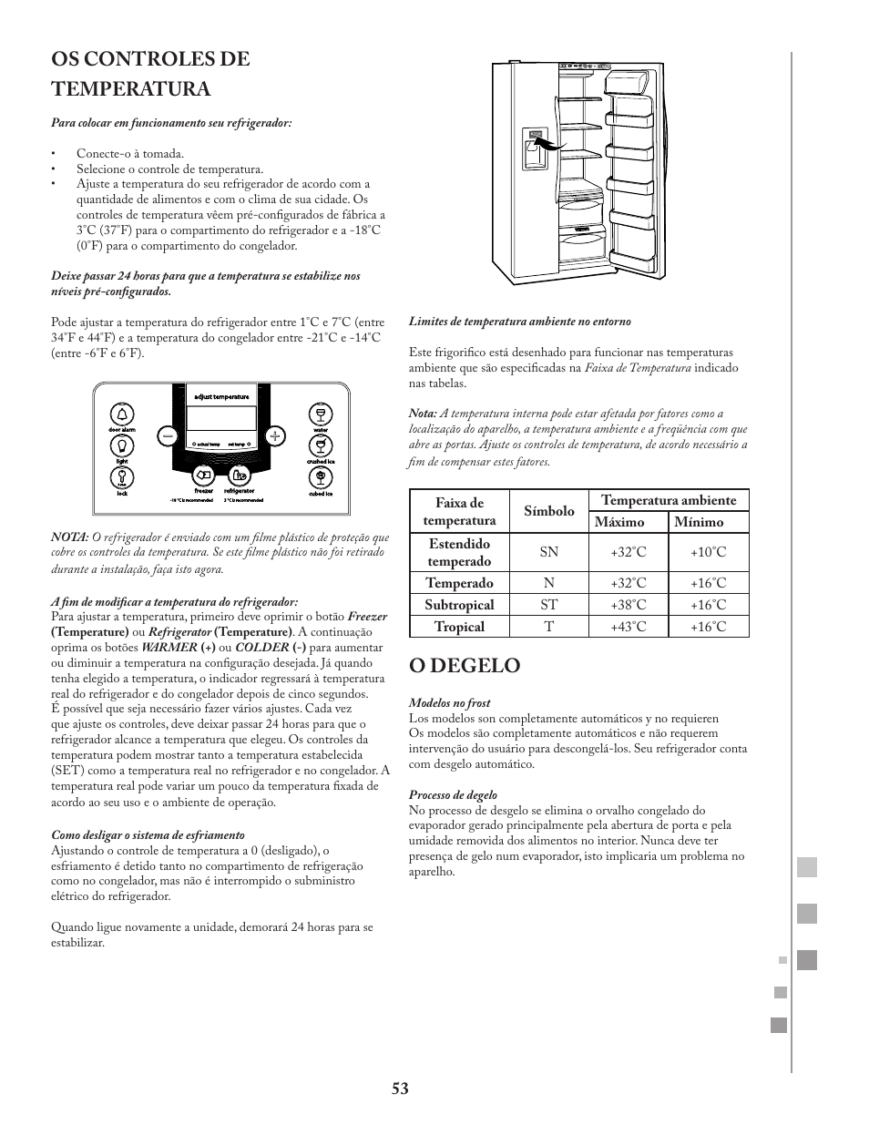 Os controles de temperatura, O degelo | Fagor FQ8965X User Manual | Page 53 / 122