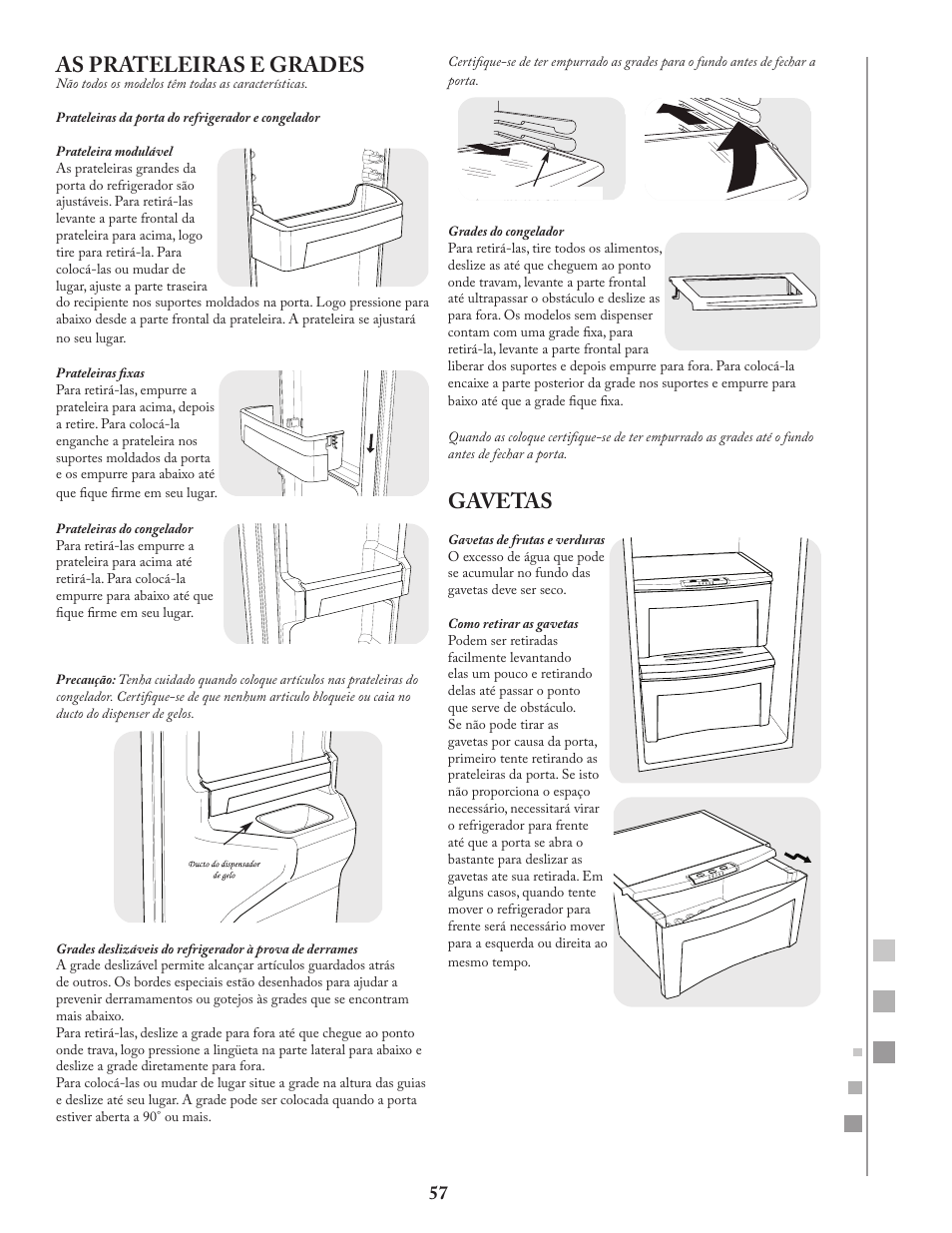 As prateleiras e grades, Gavetas | Fagor FQ8965X User Manual | Page 57 / 122