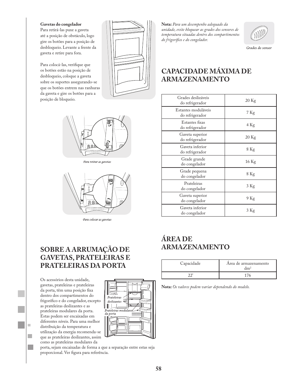 Capacidade máxima de armazenamento, Área de armazenamento | Fagor FQ8965X User Manual | Page 58 / 122