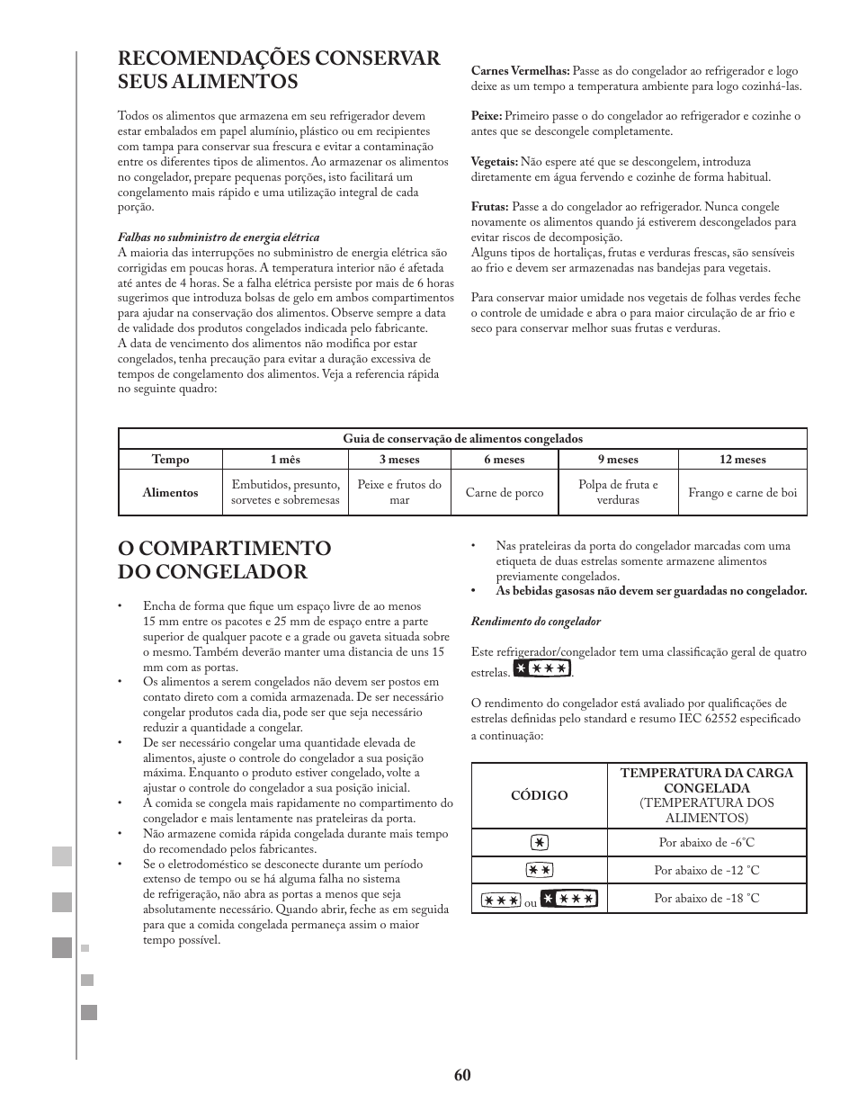 Recomendações conservar seus alimentos, O compartimento do congelador | Fagor FQ8965X User Manual | Page 60 / 122