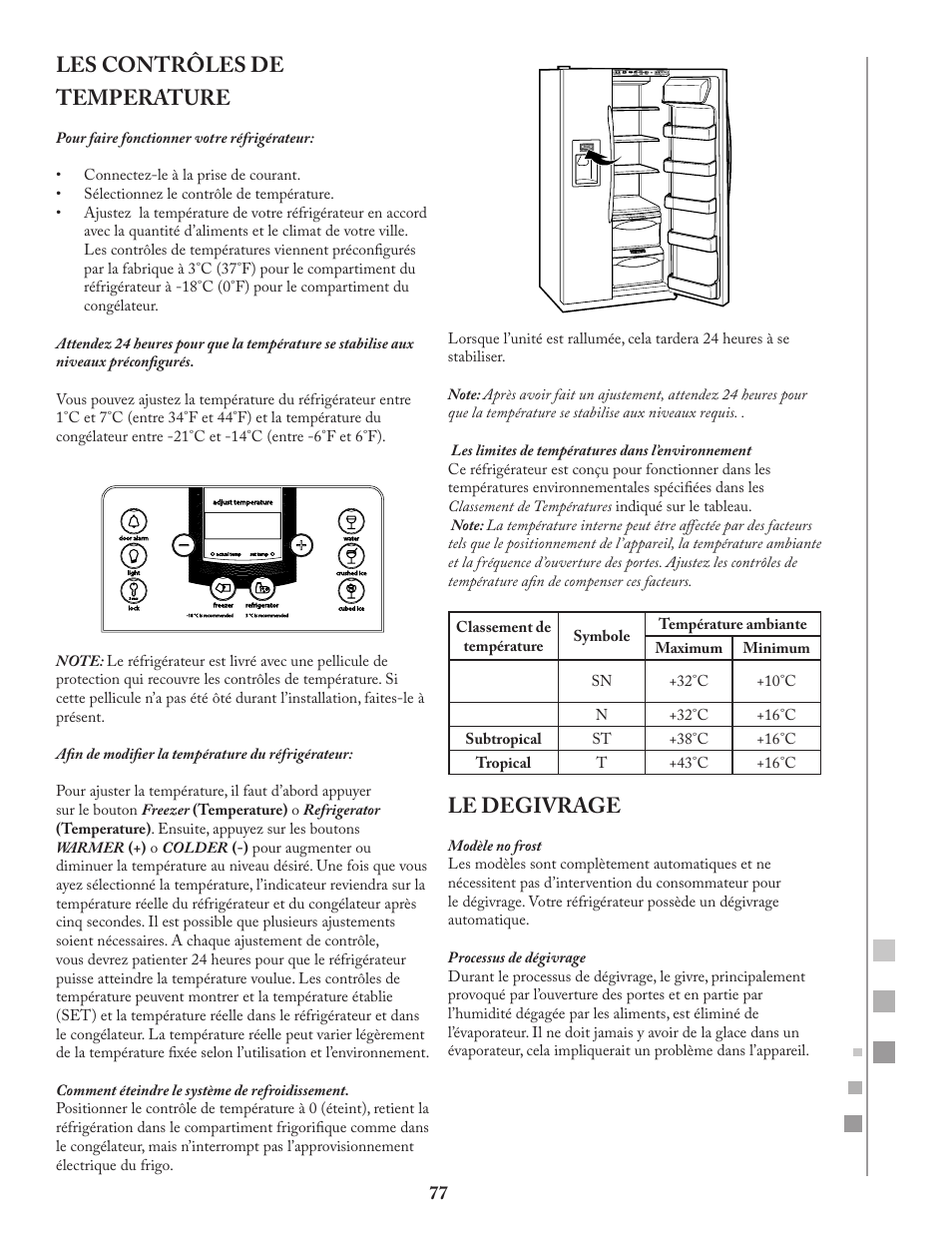 Les contrôles de temperature, Le degivrage | Fagor FQ8965X User Manual | Page 77 / 122